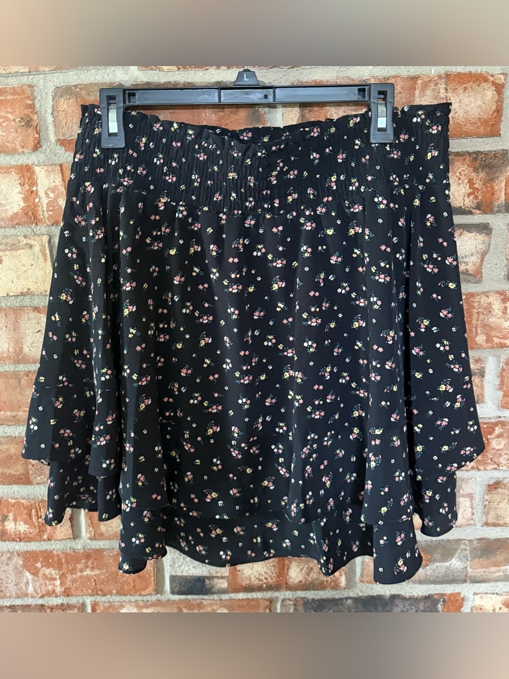Socialite Black Floral Skirt with Pink & Green Accents
